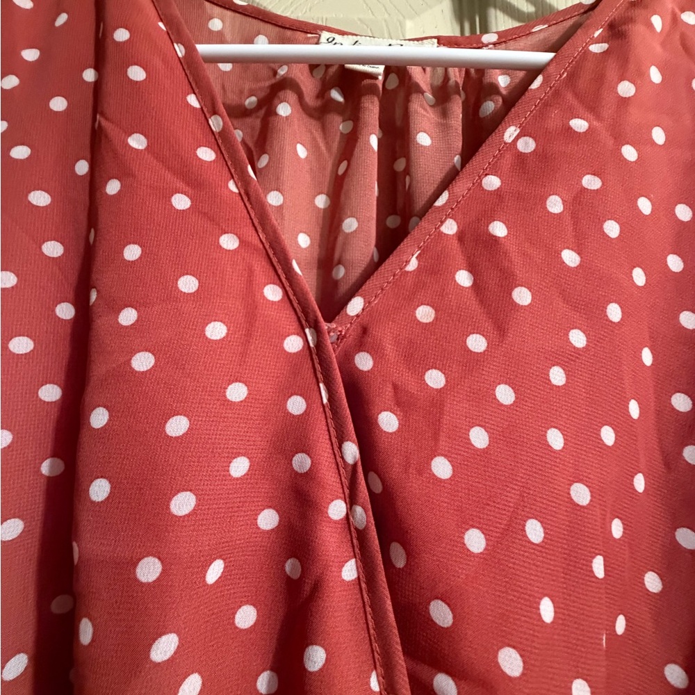 Elegant Rust Polka Dot Midi Dress - Picture 2 of 4